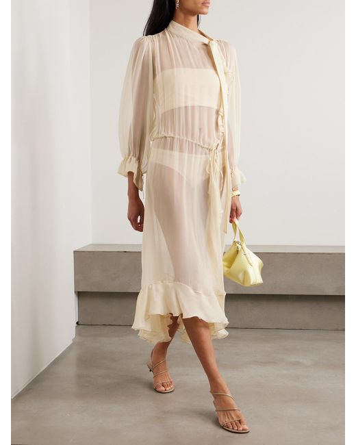Sharon Wauchob Natural Abae Asymmetric Ruffled Silk-Mousseline Midi Dress
