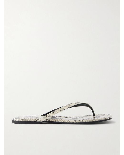 Staud Multicolor Freja Snake-Embossed Leather Flip Flops