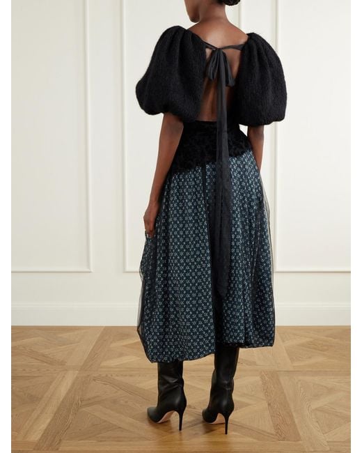 PAULINE DUJANCOURT Black Laia Lace-Trimmed Knitted Blouse
