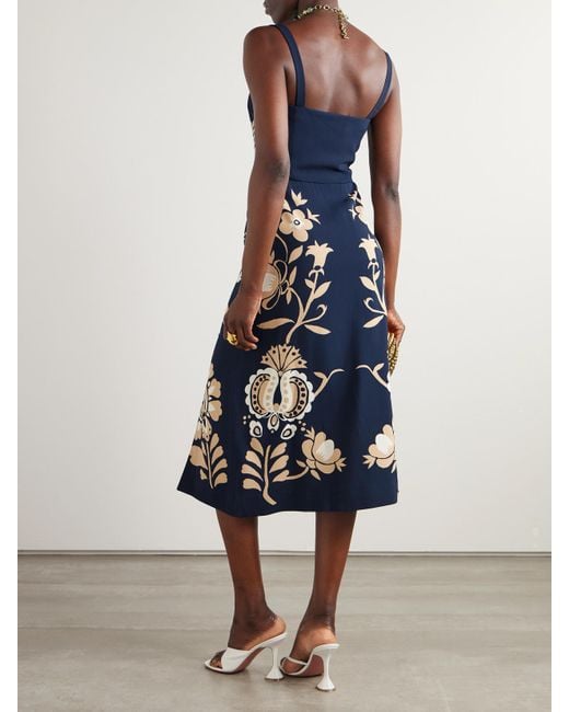 LaDoubleJ Blue Buy Me A Martini Floral-Print Crepe Midi Dress