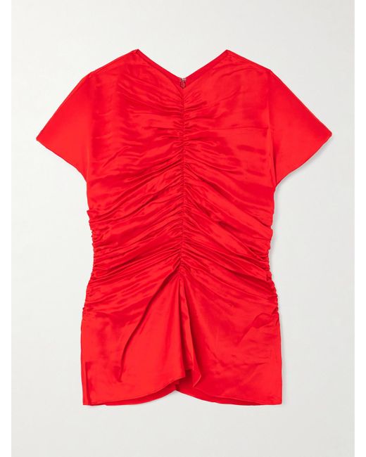 TOVE Red Fiana Ruched Silk-Satin Top
