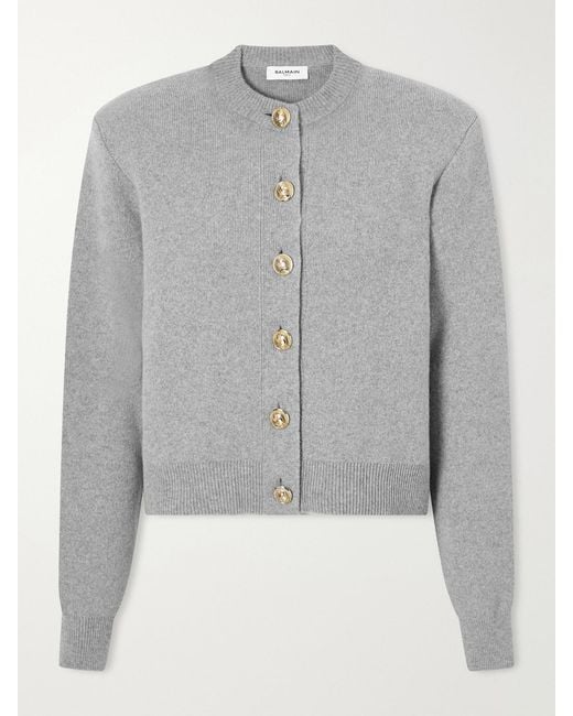 Balmain Gray Merino Wool And Cashmere-Blend Cardigan