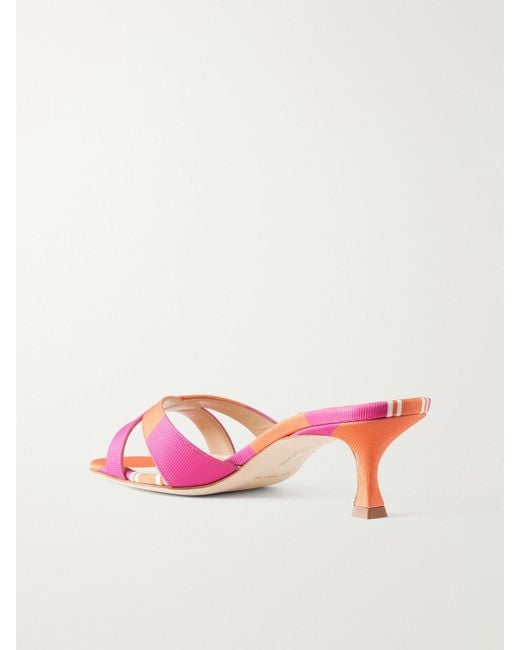 Manolo Blahnik Pink Emilia Wickstead Callamu 50 Striped Grosgrain Mules