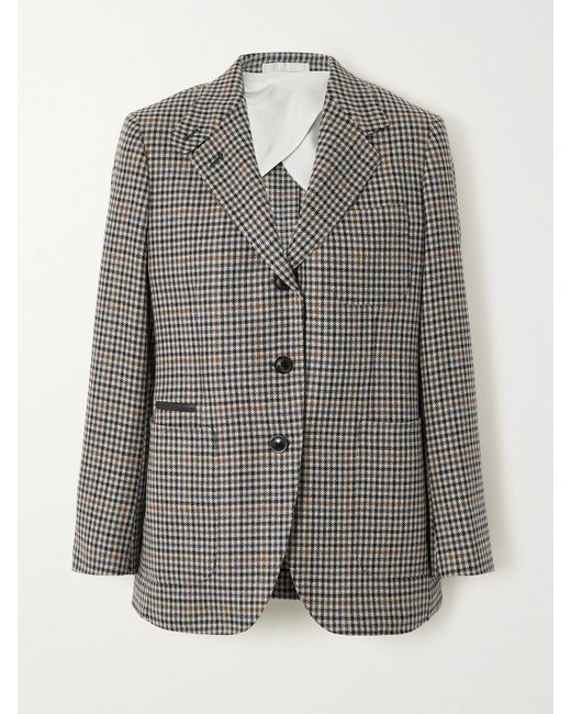 James Purdey & Sons Gray Leather-Trimmed Wool And Cashmere-Blend Tweed Blazer