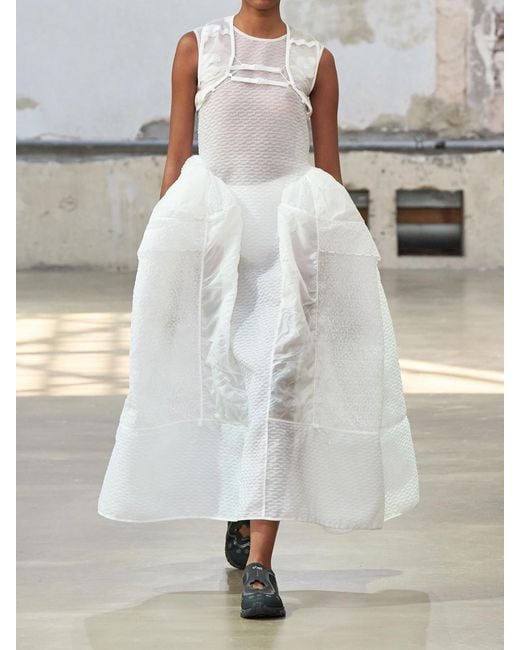 CECILIE BAHNSEN White Duana Lace-Trimmed Cloqué Dress