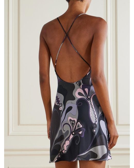 Emilio Pucci Blue Printed Satin-Jersey Mini Dress