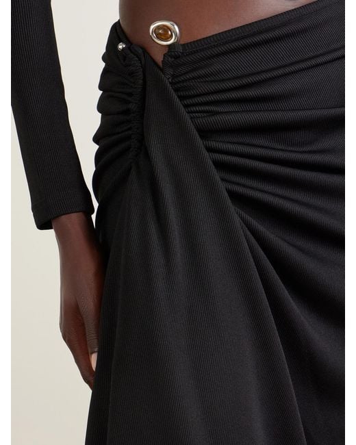 Christopher Esber Black Droplet Crystal Clasp Cascade Embellished Ribbed Midi Skirt
