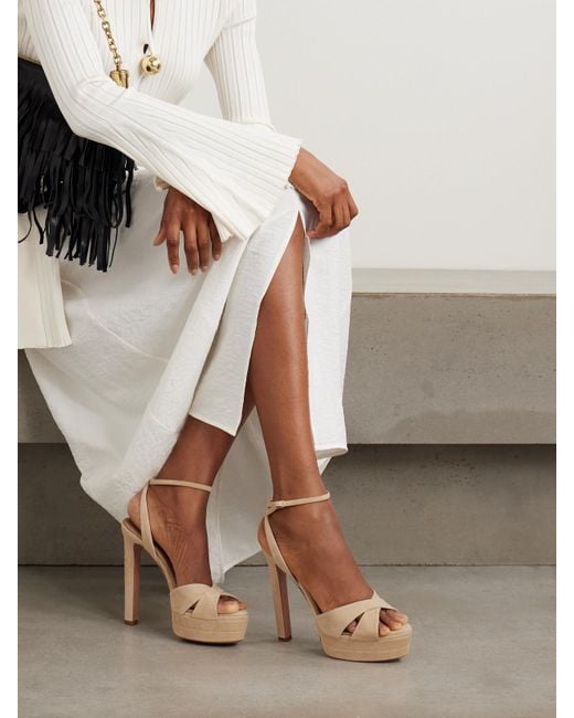 Aquazzura Natural Divine Plateau 130 Suede Platform Sandals