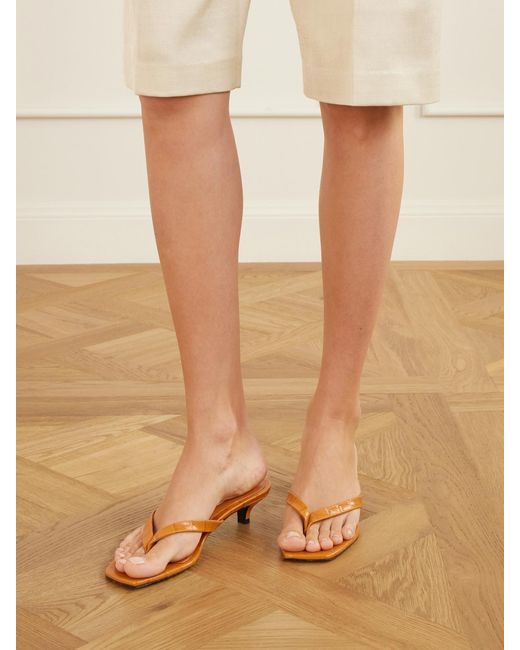 Totême Orange Croc-Effect Leather Sandals