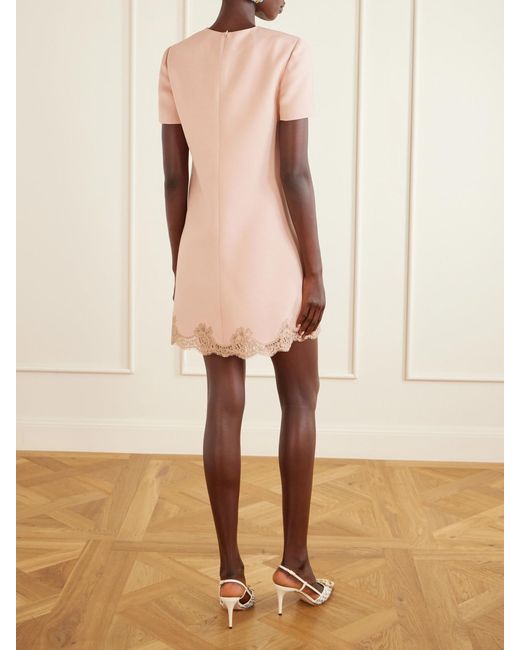 Valentino Garavani Natural Lace-Trimmed Wool And Silk-Blend Crepe Mini Dress