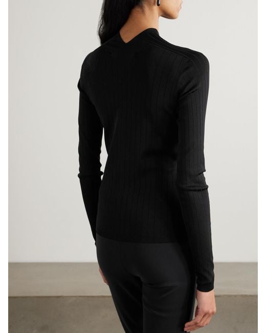Carven Black Oberteil Aus Einer Gerippten Seidenmischung