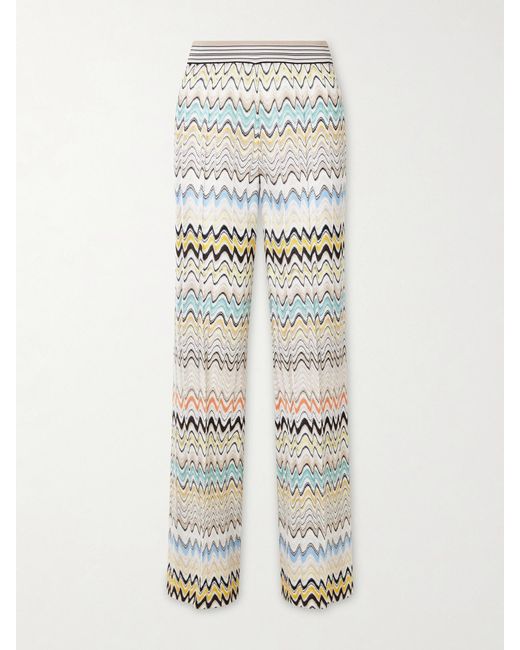 Missoni White Striped Crochet-Knit Wide-Leg Pants