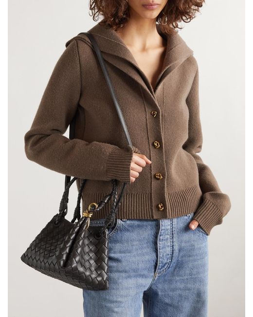 Bottega Veneta Black Parachute Small Intrecciato Leather Shoulder Bag