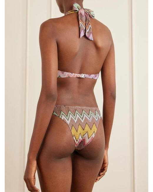 Missoni White Mare Striped Metallic Crochet-Knit Bikini