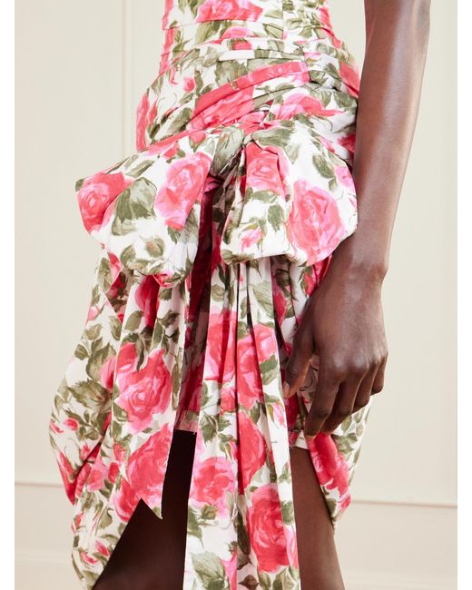 Chloé White Bow-Detailed Ruched Floral-Print Cotton-Poplin Mini Skirt