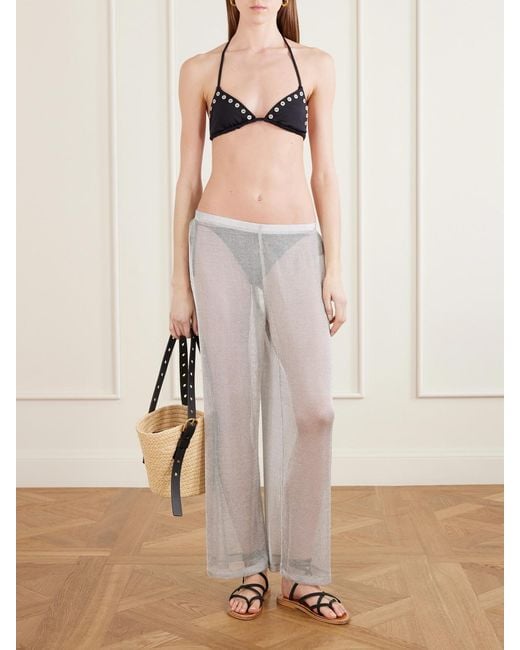 Staud White Ali Metallic Knitted Wide-Leg Pants