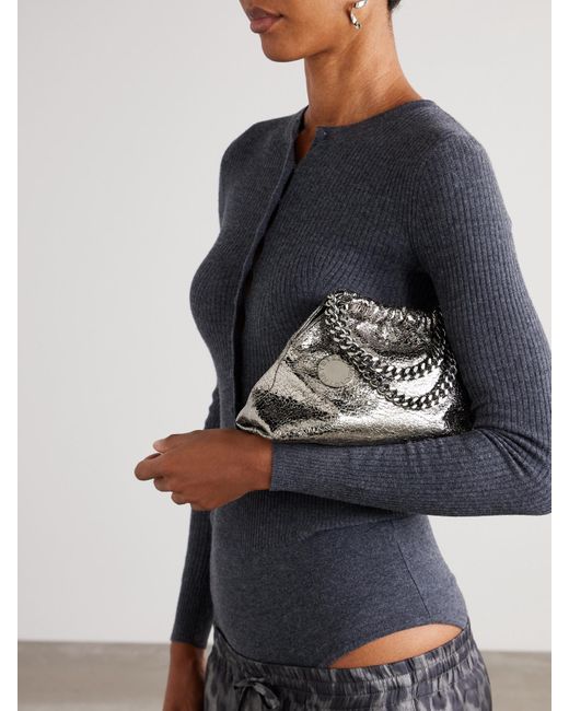 Stella McCartney Gray Falabella Mini Schultertasche Aus Synthetischem Metallic-Material