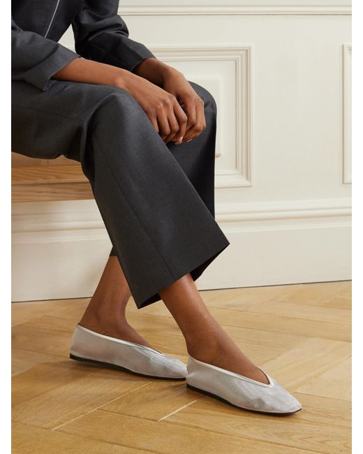 Le Monde Beryl Natural Luna Metallic Leather-Trimmed Mesh Ballet Flats