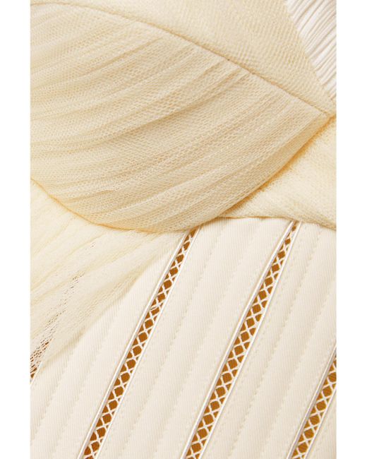 Danielle Frankel Natural Anika Strapless Cotton-Blend Twill, Tulle And Plissé-Satin Bustier Top
