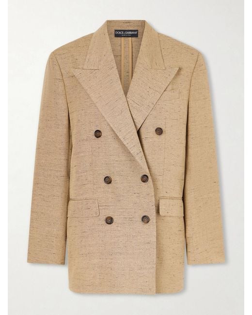 Dolce & Gabbana Natural Double-Breasted Oversized Woven Blazer