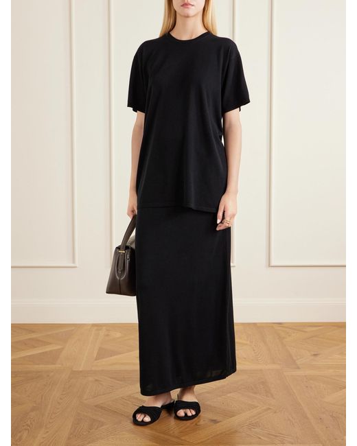 Totême  Black Lyocell And Cashmere-Blend Knitted Maxi Skirt
