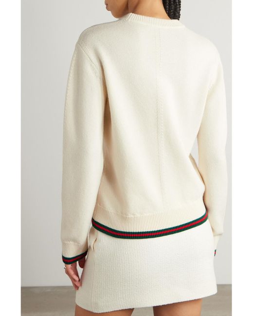 Gucci Natural Striped Wool And Cashmere-Blend Sweater