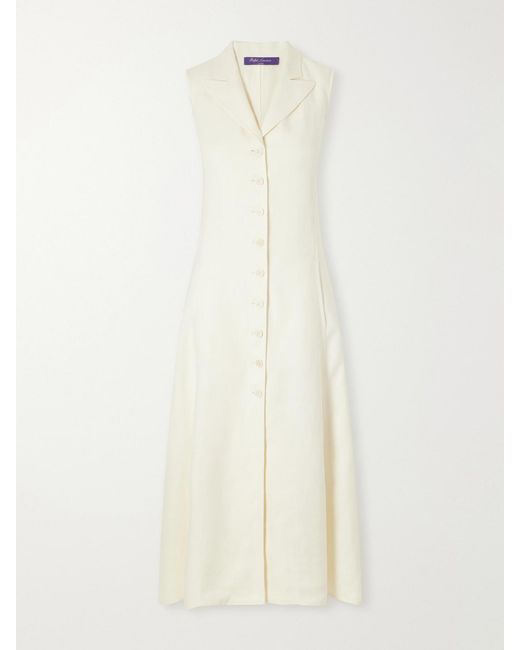 Ralph Lauren White Kensley Canvas Silk And Linen-Blend Midi Dress