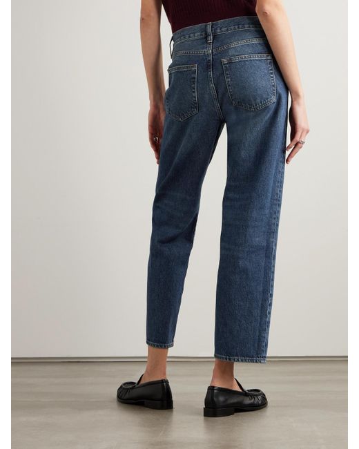 FRAME Blue The Hang Cropped Mid-Rise Straight-Leg Jeans