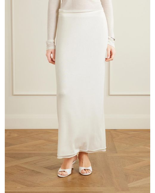 Colleen Allen White Stretch Tencel Modal, Silk And Cashmere-Blend Maxi Skirt