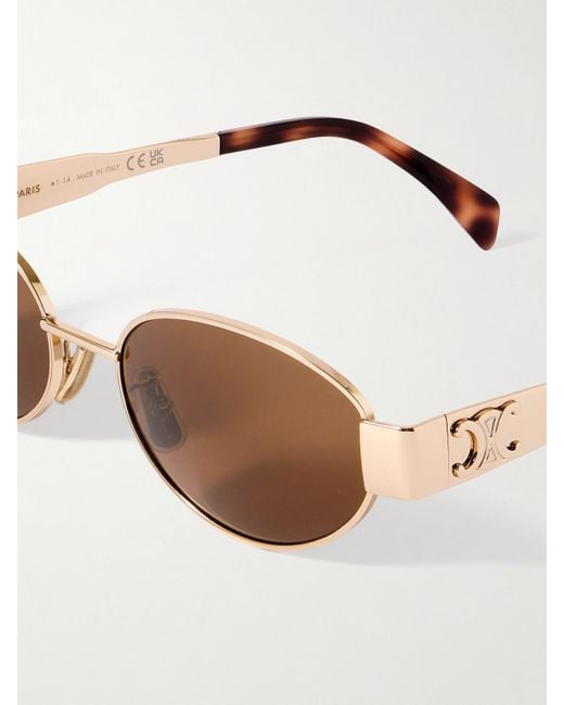 Céline Natural Oval-Frame Rose-Tone And Tortoiseshell Acetate Sunglasses