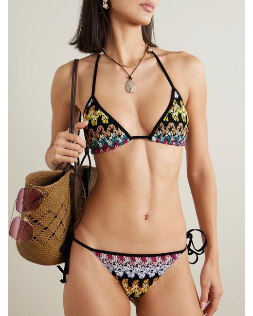 Missoni Black Mare Metallic Striped Crochet-Knit Triangle Bikini