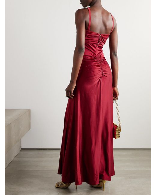 Rabanne Embellished Gathered Stretch-Jersey Maxi Dress