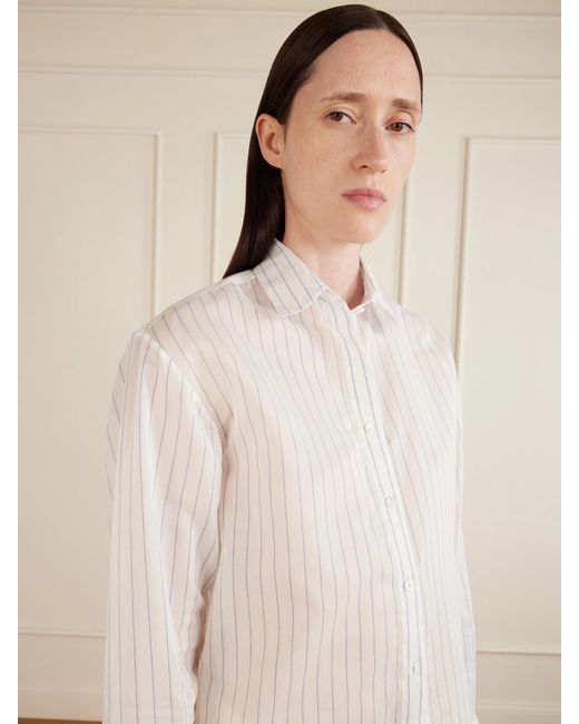 Aflalo White Brein Striped Cotton And Silk-Blend Voile Shirt