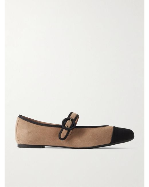Aquazzura White Amour Grosgrain-Trimmed Suede Mary Jane Ballet Flats