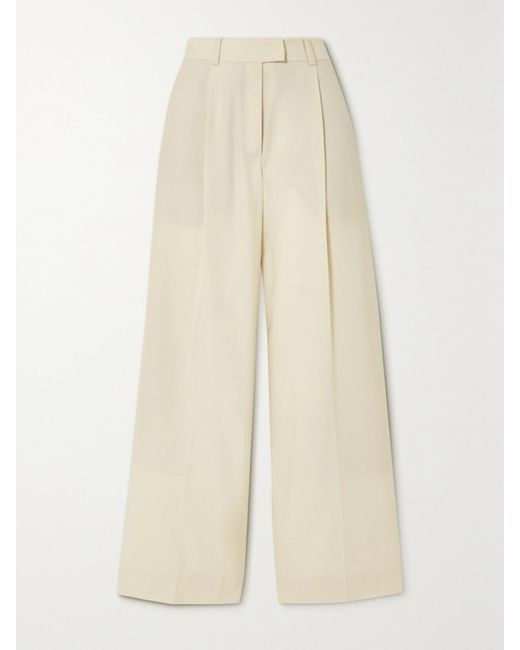 Another Tomorrow Natural Net Sustain Pleated Merino Wool-Twill Wide-Leg Pants