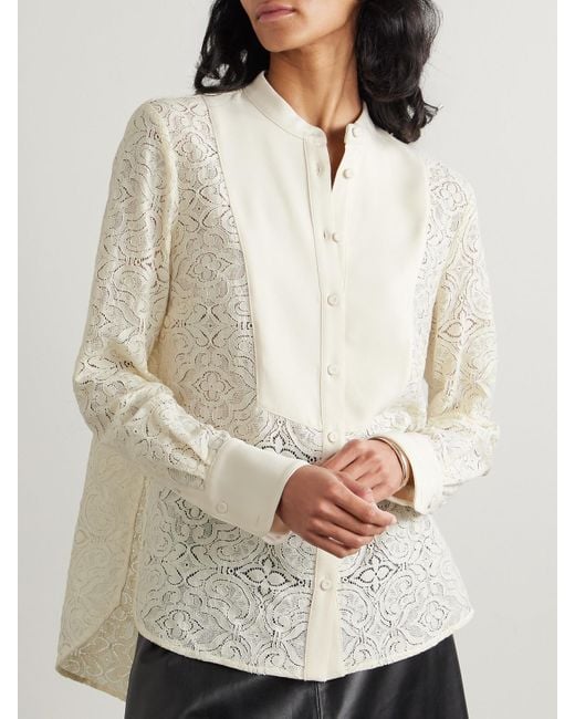 Veronica Beard Natural Naya Crepe-Trimmed Corded Lace Silk-Blend Shirt