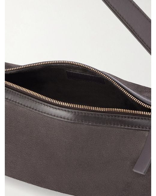 Bottega Veneta Black Nodo Intrecciato Leather-Trimmed Suede Shoulder Bag