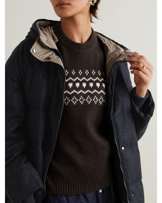 Brunello Cucinelli Black Hooded Faux Fur-Trimmed Quilted Wool Down Coat