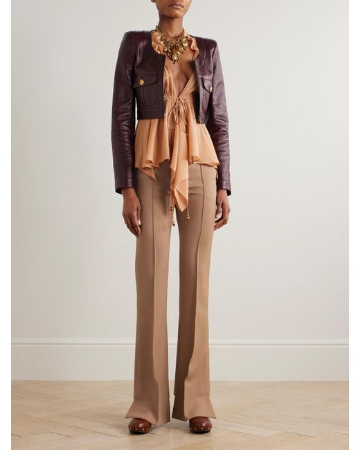 Chloé Natural Grain De Poudre Wool Flared Pants