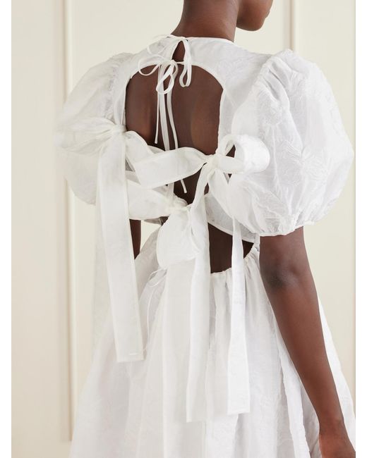 CECILIE BAHNSEN White Crinkled Papillon Matelassé Midi Dress