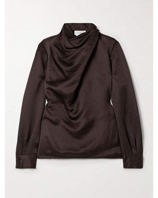 Gabriela Hearst Brown Marcela Draped Hammered Silk Blouse