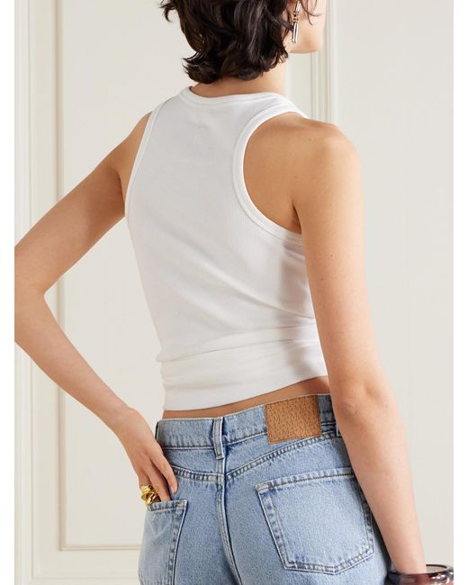 Magda Butrym White Knotted Ribbed Stretch Cotton-Jersey Tank