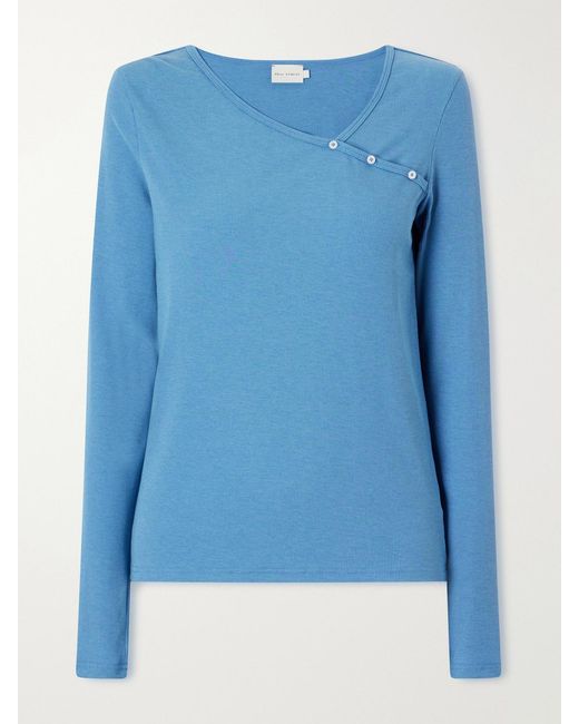 Deiji Studios Blue Button-Detail Ribbed Lyocell And Wool-Blend T-Shirt