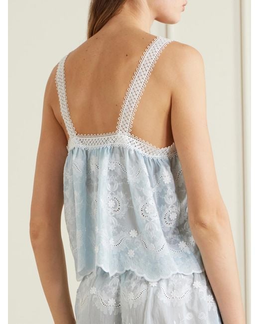 Miguelina White Kaila Cropped Asymmetric Bow-Detailed Embroidered Silk-Blend Voile Top