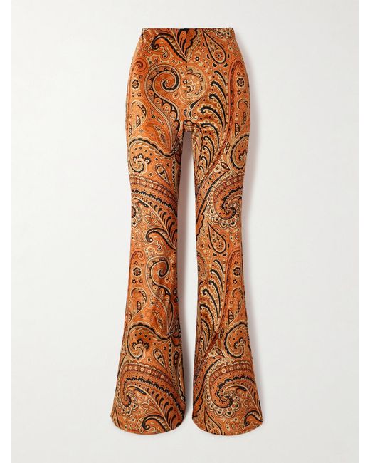 Etro Brown Paisley-Print Stretch-Velvet Flared Pants