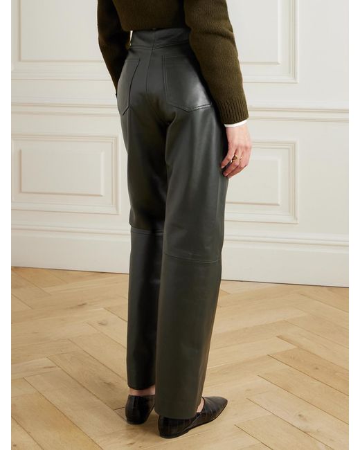TOVE Gray Yeal Paneled Leather Straight-Leg Pants