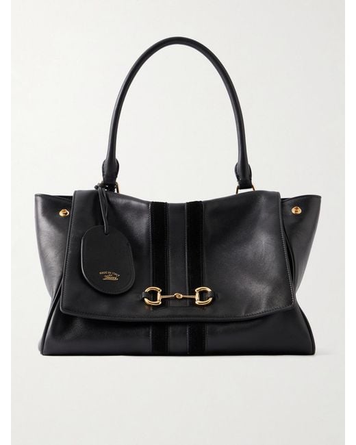 Gucci Black Paparazzo Medium Suede-Trimmed Leather Shoulder Bag