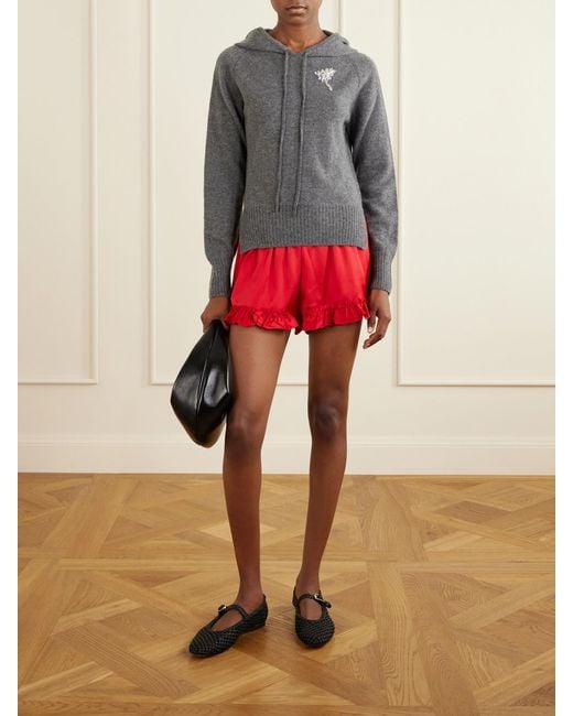 Simone Rocha Red Ruffled Satin Shorts