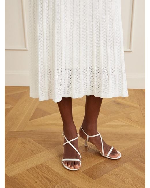 Rebecca Vallance White Embellished Crochet-Knit Midi Dress