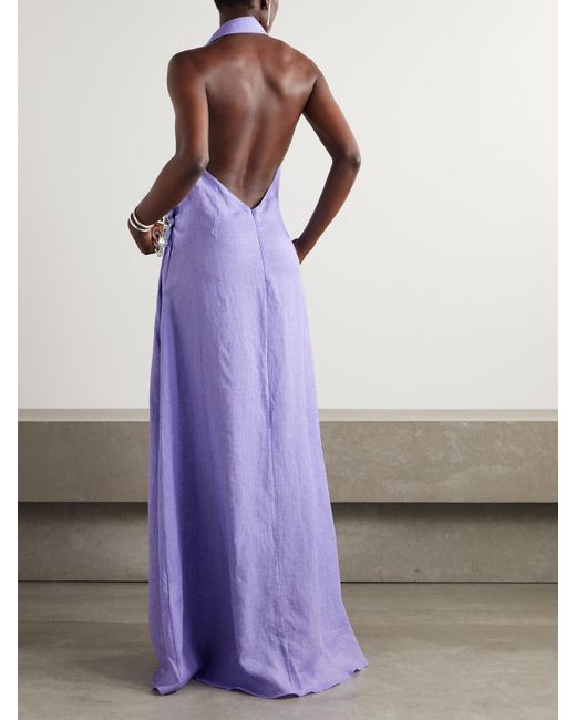 ‎Taller Marmo Purple Barbara Open-Back Linen Gown